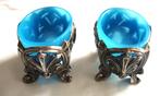 ﻿1841 OPALINE GLAS ZILVER ORNAMENT MOSTERD POT - wvq, Antiek en Kunst, Verzenden, Zilver