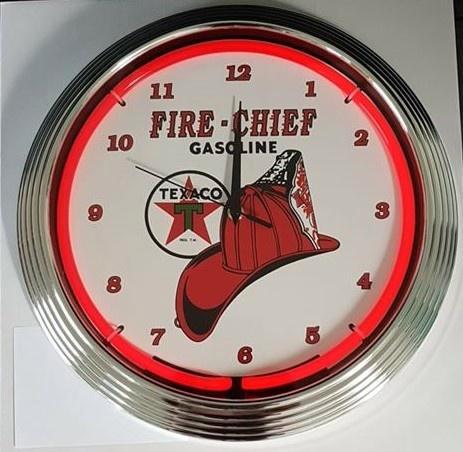 Texaco Fire Chief ronde neon wand klok en andere, Verzamelen, Merken en Reclamevoorwerpen, Nieuw, Lichtbak of (neon) lamp, Ophalen of Verzenden