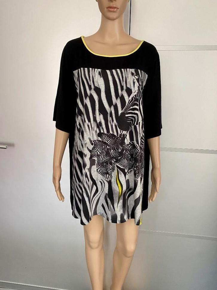 i226 Doris Streich mt 50=XXL lang top shirt zwart/grijs/geel, Kleding | Dames, Tops, Zo goed als nieuw, Maat 46/48 (XL) of groter
