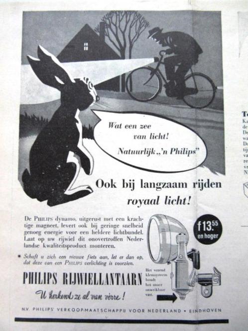 13 vintage advertenties reclames Philips fiets dynamo 49-56, Verzamelen, Merken en Reclamevoorwerpen, Gebruikt, Verzenden