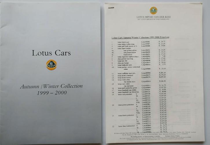 Lotus Cars 1999-2000 Brochure Folder Prijslijst, Boeken, Auto's | Folders en Tijdschriften, Zo goed als nieuw, Overige merken