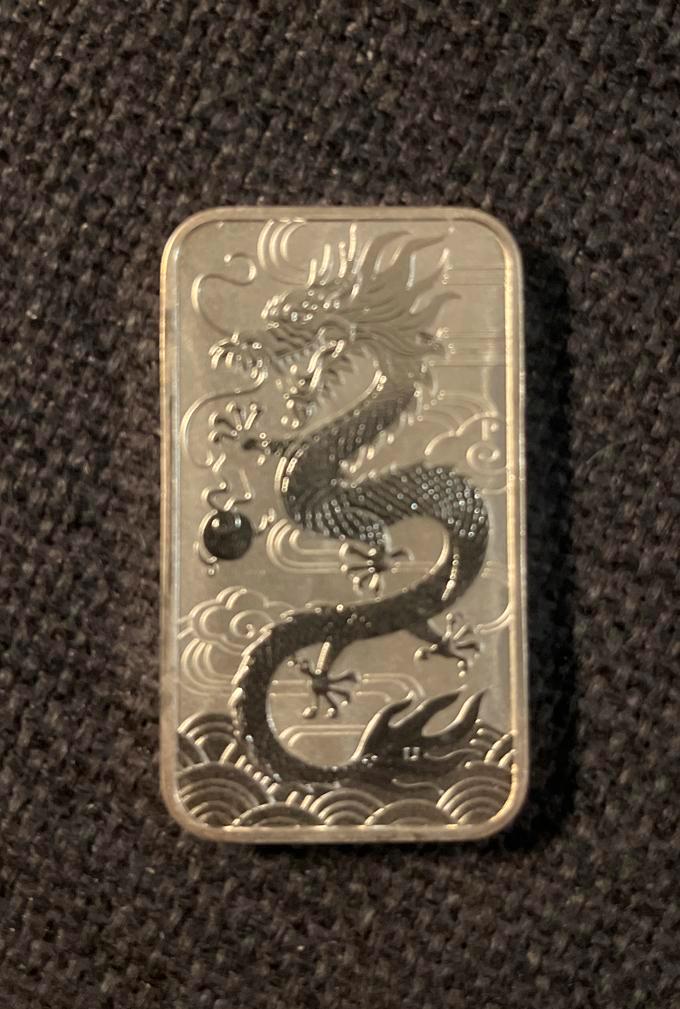 Rectangle Dragon 2018 1 oz zilverbaar, Postzegels en Munten, Edelmetalen en Baren, Zilver, Ophalen of Verzenden