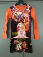 Muy Malo Jurk Oranje Pailletten Bloemenprint, mt 98/104, Kinderen en Baby's, Ophalen of Verzenden, Zo goed als nieuw, Meisje, Jurk of Rok
