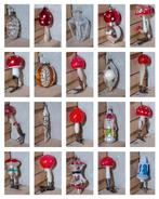 Oude vintage antiek kerstballen skier paddenstoelen kaars, Overige merken, Overige materialen, Mm, Ophalen of Verzenden