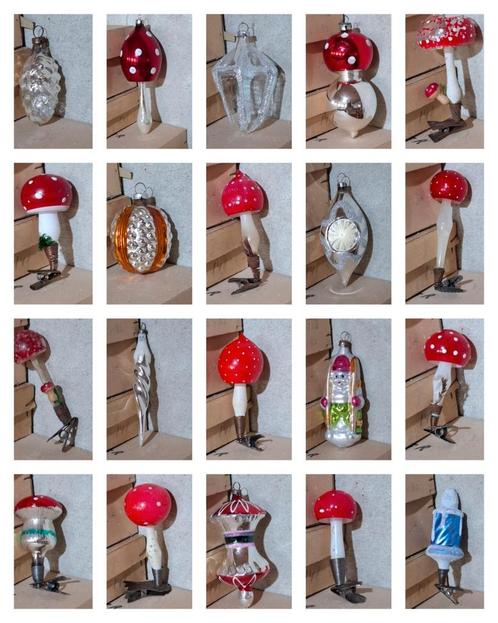 Oude vintage antiek kerstballen skier paddenstoelen kaars, Sieraden, Tassen en Uiterlijk, Bedels, Gebruikt, Overige merken, Overige materialen