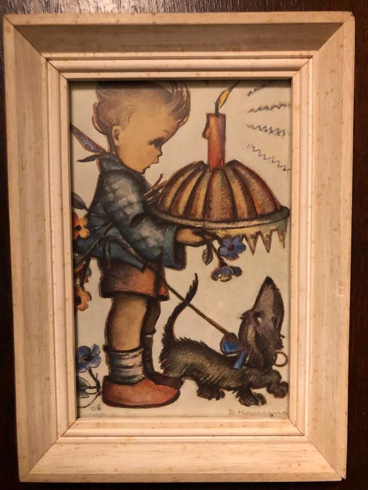 Hummel Schilderij met Jongen en Hond, Antiek en Kunst, Kunst | Tekeningen en Foto's, Ophalen of Verzenden