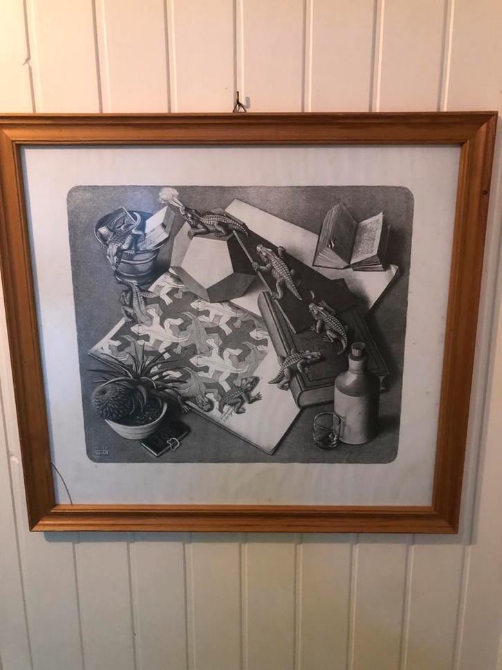 M.C. Escher Reptielen Litho ingelijst met ontspiegeld glas, Antiek en Kunst, Kunst | Etsen en Gravures, Ophalen