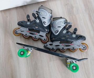1 paar skeelers en een skateboard.  beschikbaar voor biedingen