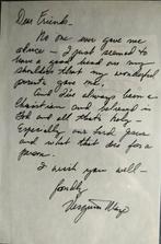 Virginia mayo - handgeschreven brief - zeer zeldzaam, Ophalen of Verzenden