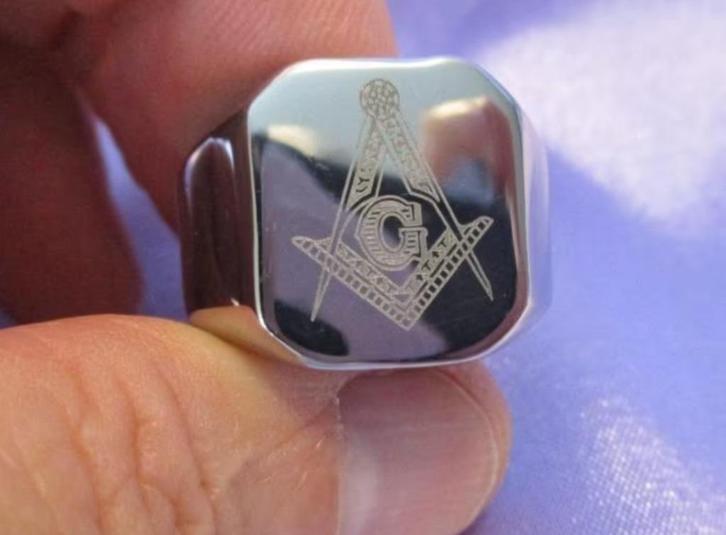 Master Masonic (Vrijmetselaars) zegelring, gold-tone logo, Sieraden, Tassen en Uiterlijk, Ringen, Nieuw, Heer, 20 of groter, Zilver