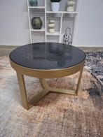 Salontafel met marmer blad en goudkleurig metalen onderstel, Ophalen, 50 tot 100 cm, Overige materialen, Rond