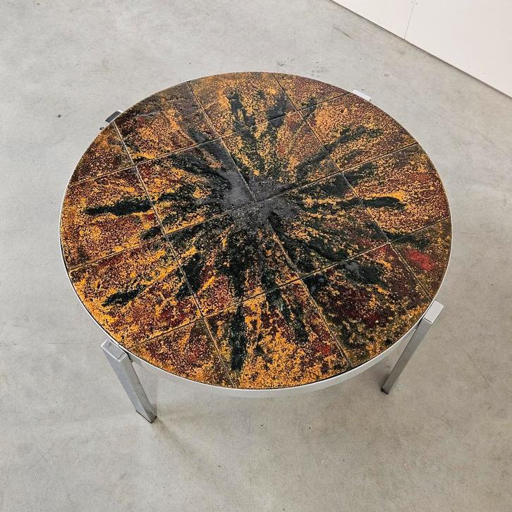 Vintage keramiek fatlava tegeltafel rond, Verzamelen, Retro, Ophalen