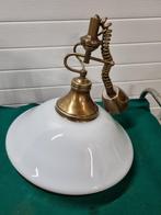 Hanglamp messing wit glas uittrekbaar, Huis en Inrichting, Lampen | Hanglampen, Ophalen of Verzenden, 'T Olde Gre-j, Info@toldegrej.nl