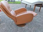 Leren Cognac / camel handmatig verstelbare relaxstoel leer, Gebruikt, Minder dan 75 cm, Hout, Ophalen of Verzenden