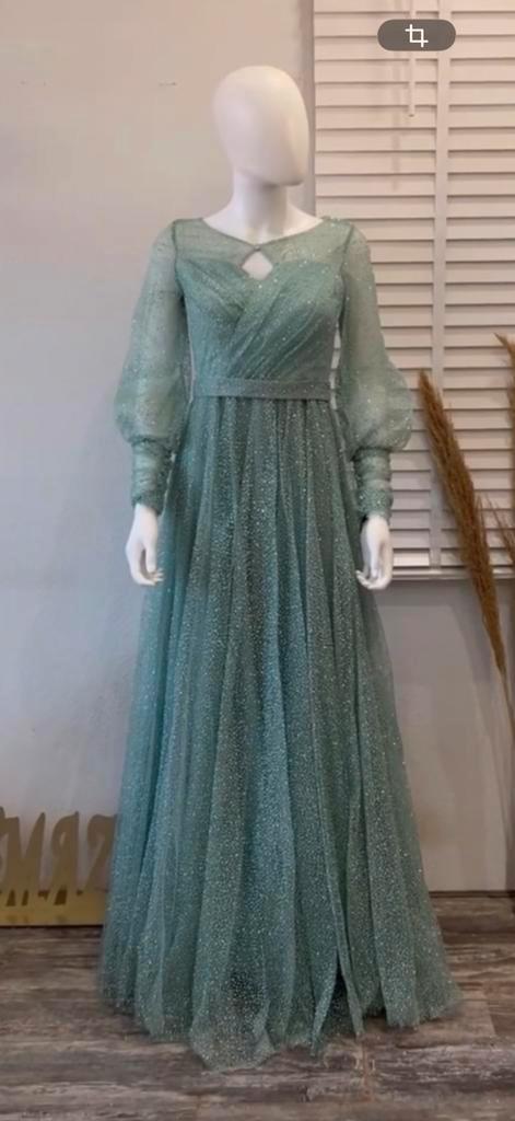 Mintgroene galajurk met glitters/abiye - Maat 38, Kleding | Dames, Gelegenheidskleding, Zo goed als nieuw, Galajurk, Maat 38/40 (M)