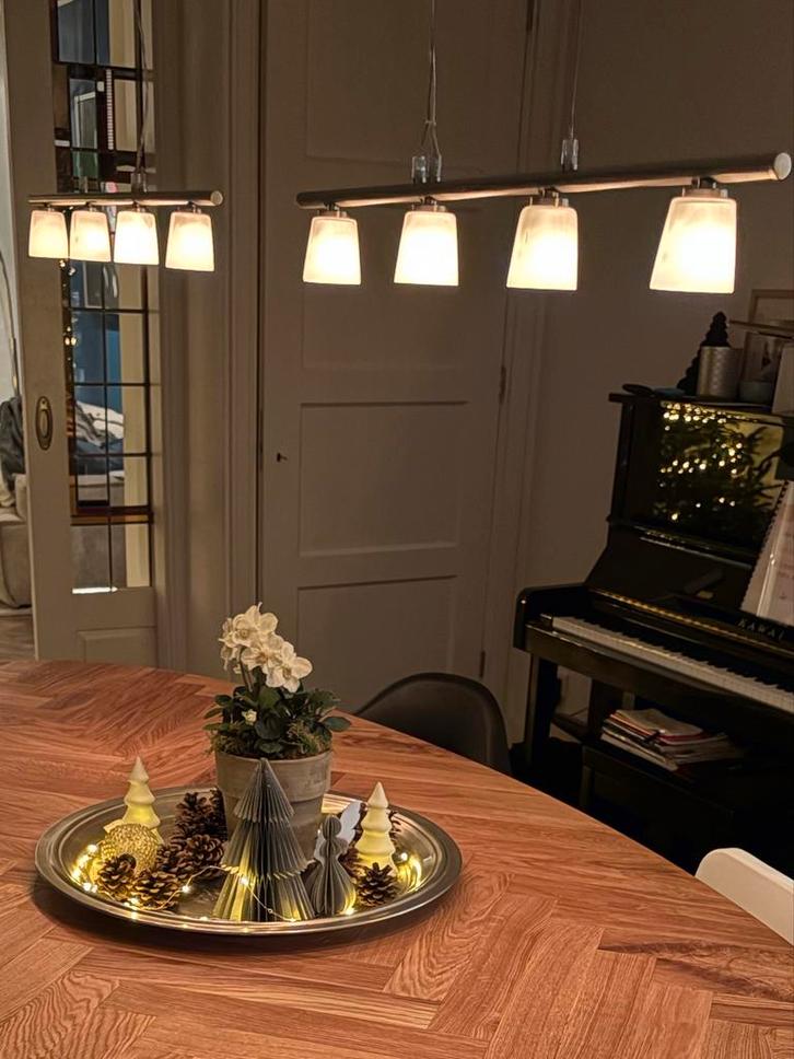 2 IKEA Hanglampen 4-spots - In hoogte verstelbaar, Huis en Inrichting, Lampen | Hanglampen, Zo goed als nieuw, 75 cm of meer, Glas