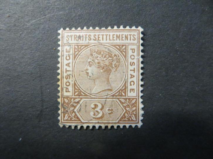 A03376: Straits Settlements QV 3 c CA, Postzegels en Munten, Postzegels | Azië, Ophalen of Verzenden