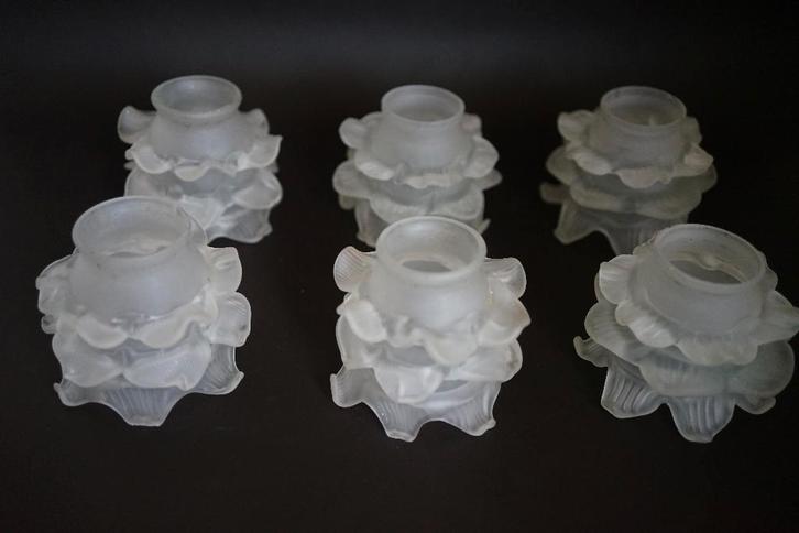 vintage antiek mat glas lampenkap roos lelie set 6x, Huis en Inrichting, Lampen | Lampenkappen, Gebruikt, Minder dan 25 cm, Overige vormen