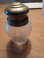 Antieke zoutstrooier met glazen pot, Antiek en Kunst, Antiek | Glas en Kristal, Ophalen of Verzenden
