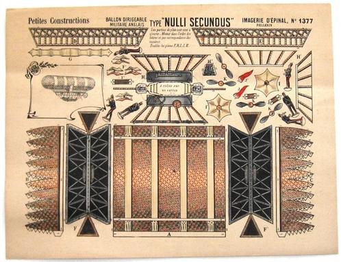 Bouwplaat 1910 Luchtschip Nulli Secundus Militair Zeppelin, Antiek en Kunst, Antiek | Boeken en Bijbels, Ophalen of Verzenden