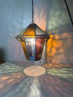 Vintage Glas in Lood Lantaarn Hanglamp, Huis en Inrichting, Gebruikt, ,, Glas, Minder dan 50 cm