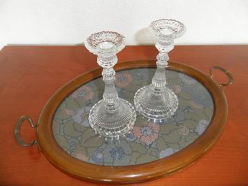 antiek ovaal dienblad + 2 art deco kandelaars beschikbaar voor biedingen