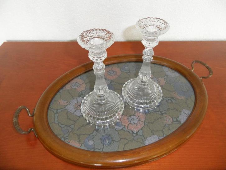 antiek ovaal dienblad + 2 art deco kandelaars, Antiek en Kunst, Antiek | Woonaccessoires, Verzenden