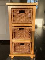 teakhouten ladekast met rotan manden, boekenkast, Huis en Inrichting, Kasten | Ladekasten, Ophalen, Minder dan 50 cm, Teakhout