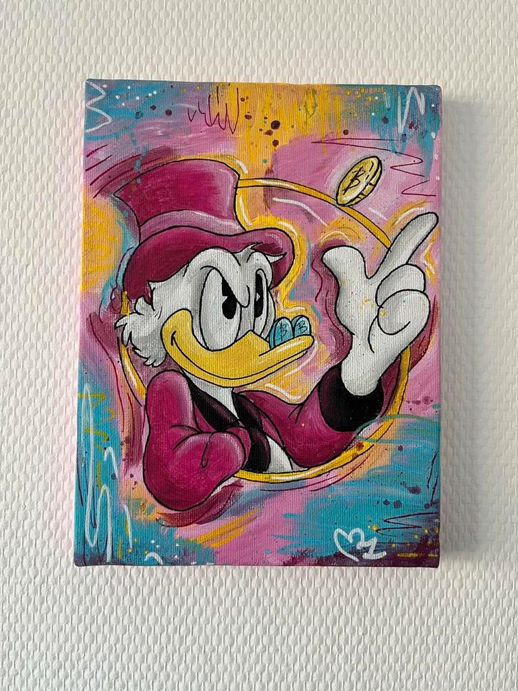 Dagobert Duck Schilderij - Handgemaakt Cadeau!, Antiek en Kunst, Kunst | Schilderijen | Klassiek, Ophalen of Verzenden