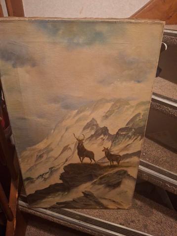 Schilderij met herten in berglandschap beschikbaar voor biedingen