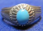 Ca 1970 turkoois %100 natuurlijk zilver 900 ring maat 18,5, 18 tot 19, Blauw, Met edelsteen, Dame