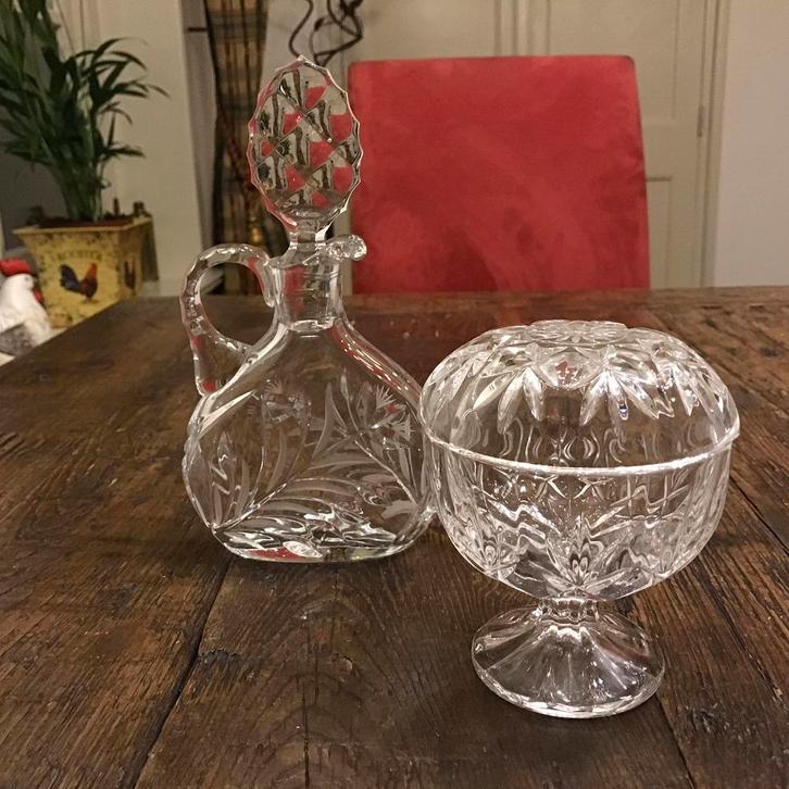 Glazen Karaf & Suikerpot Set, Antiek en Kunst, Antiek | Glas en Kristal, Ophalen of Verzenden