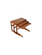 Vintage teakhouten mimiset, Salin Nyborg ‘60, Huis en Inrichting, 45 tot 60 cm, Vintage retro buisframe design rotan webbing papercord deens