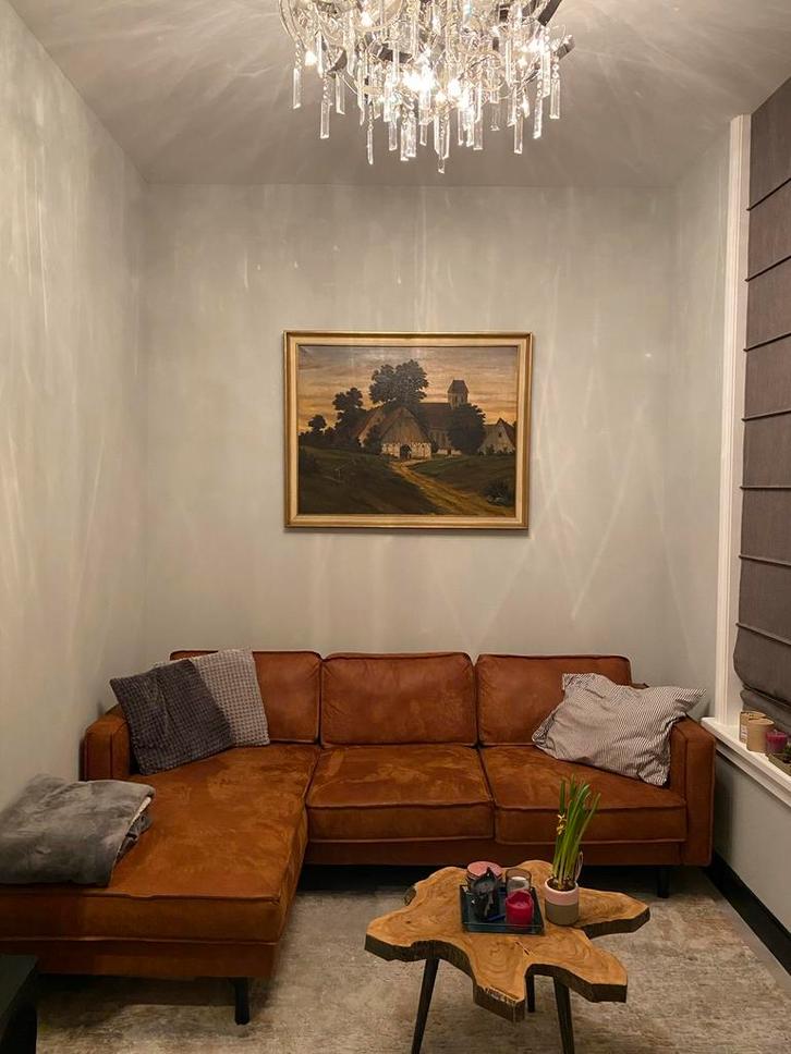 Hoekbank home24 fort dogde leerlook cognackleur, Huis en Inrichting, Banken | Complete zithoeken, Zo goed als nieuw, Ophalen of Verzenden