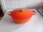 Le Creuset braadpan  24 cm oranje, Huis en Inrichting, Keuken | Potten en Pannen, Ophalen, Zo goed als nieuw, Gietijzer, Koekenpan of Braadpan