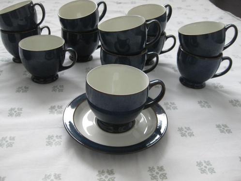 Denby Boston set van 12 kopjes en schotels, blauw aardewerk, Huis en Inrichting, Keuken | Servies, Zo goed als nieuw, Kop(pen) en/of Schotel(s)