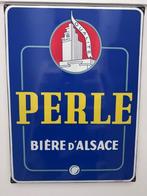 Emaille reclamebord Perle Bier, Ophalen, Gebruikt, Reclamebord
