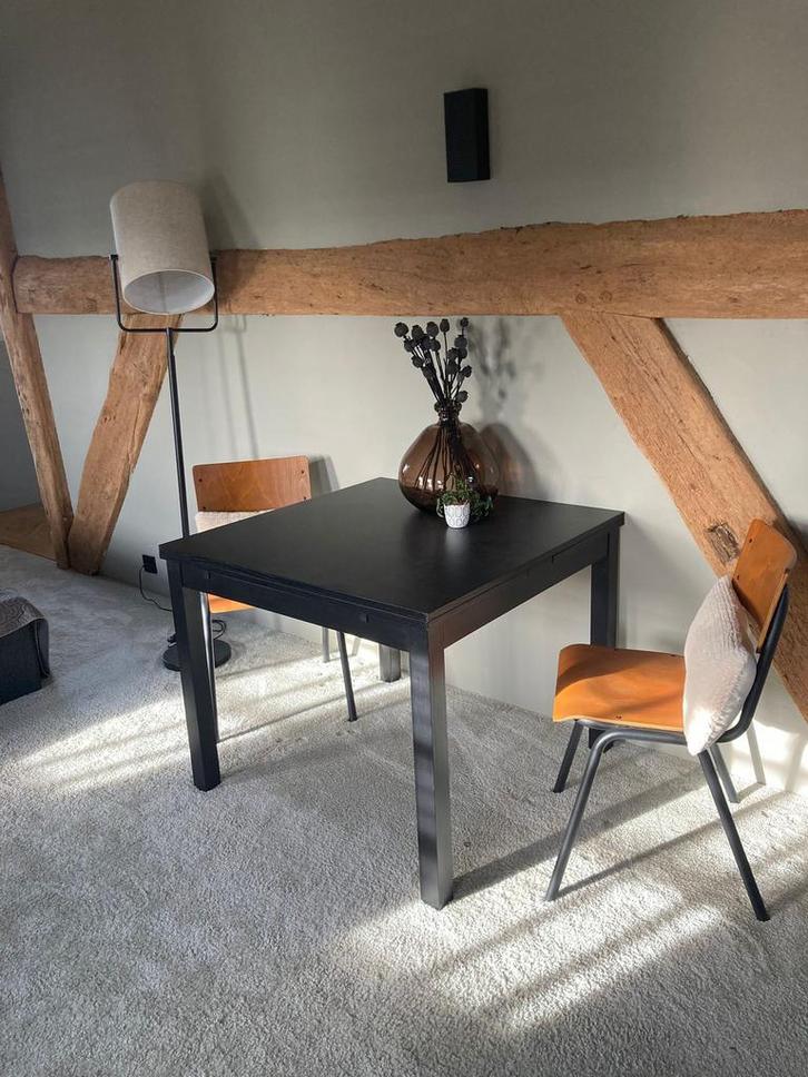 Zwarte uitschuiftafel vierkant, Huis en Inrichting, Tafels | Eettafels, Zo goed als nieuw, 50 tot 100 cm, 50 tot 100 cm, Vijf personen of meer