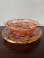 Antieke Roze Persglazen Schalenset met Vergulden Rand België, Ophalen of Verzenden