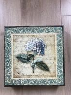 Oudblauw vintage schilderij met blauwe Hortensia, 32 x 32x 5, Ophalen, Minder dan 50 cm, Zo goed als nieuw, Schilderij