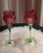 2 glazen tulpen theelichten, Ophalen of Verzenden, Zo goed als nieuw, Overige materialen, Minder dan 25 cm