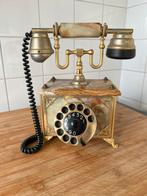 Vintage retro telefoon messing & marmer, Ophalen of Verzenden, Zo goed als nieuw, Met draaischijf