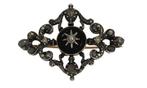 Roos diamanten antieke 14k zilveren gouden broche onyx retro