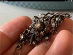 Bijzonder mooi antieke gouden zilveren broche Roosdiamanten, 4 tot 7 cm, Verzenden, Zo goed als nieuw, Met edelsteen