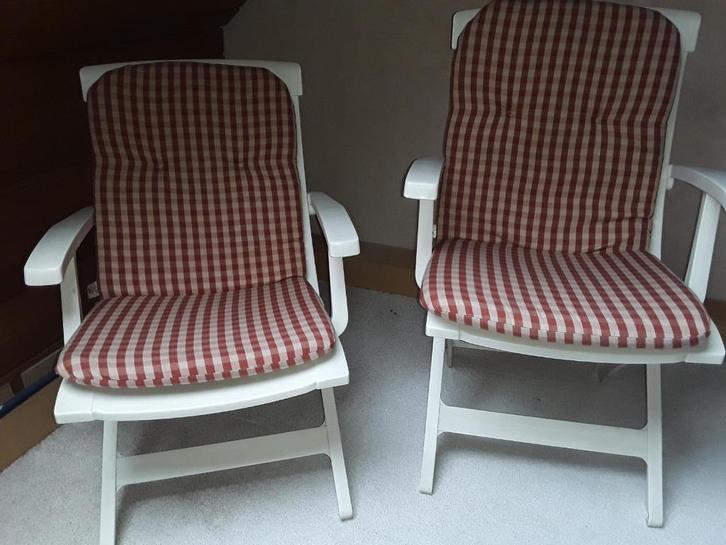Twee (exclusieve) Grosfillex Boutique tuin/balkon stoelen, Tuin en Terras, Tuinstoelen, Gebruikt, Kunststof, Inklapbaar, Verstelbaar