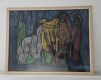 Riek Schagen. Gemengde techniek. De vis en de groep., Antiek en Kunst, Kunst | Schilderijen | Klassiek, Ophalen of Verzenden