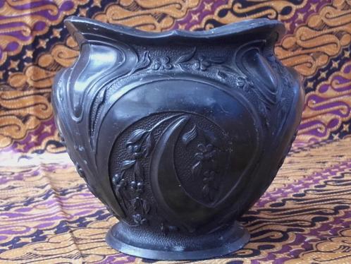 Mooie Art Nouveau pot uit Frankrijk van tin 12 cm. uit 1900., Antiek en Kunst, Antiek | Tin, Ophalen of Verzenden