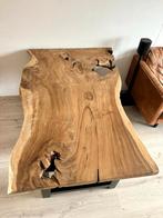Boomstamtafel + 4 stoelen, Huis en Inrichting, Tafels | Eettafels, Ophalen, Gebruikt, 50 tot 100 cm, Vijf personen of meer