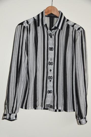 Zwart witte designer blouse Louis Féraud maat 44 beschikbaar voor biedingen