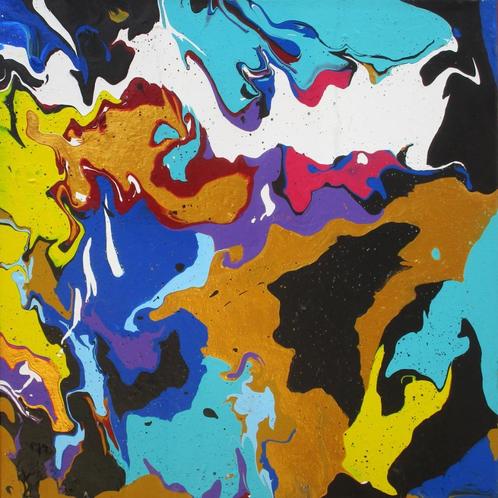 Kleurrijk Abstract schilderij, Huis en Inrichting, Woonaccessoires | Schilderijen, Tekeningen en Foto's, Nieuw, Schilderij, Minder dan 50 cm